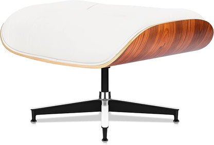 Top White Grain Leather, Mid Century Chaise Lounge Chair and Ottoman, Modern Chair Classic Design, Palisander Wood, Heavy Duty Base Support for Living Room Office