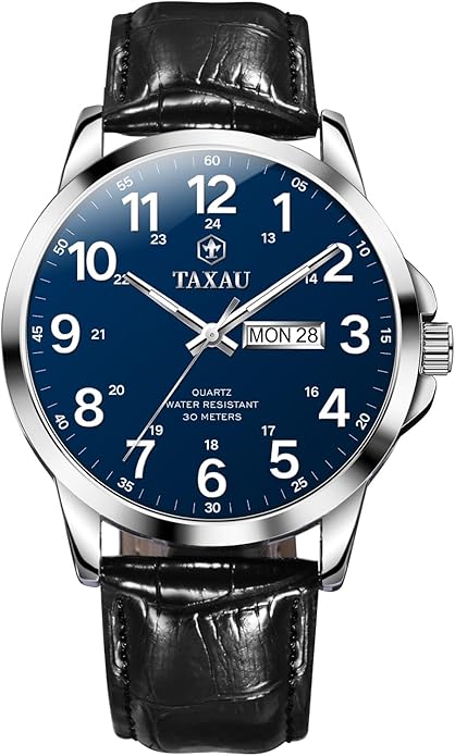 Watches for Men Leather Large Arabic Numerals Mens Watches Waterproof Band with Date Quartz Men's Wrist Watch