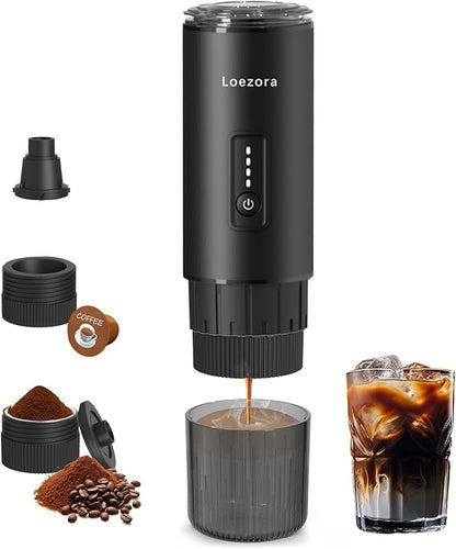 Leozora 20Bar Portable Espresso Maker, 7500mAh USB-C Rechargeable, 3-in-1 for Ground Coffee & Nespresso/DG Capsules, Stainless Steel Travel Coffee Machine for Camping, Car, Office,Black
