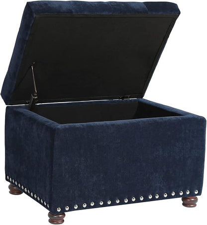 Adeco High End Classy Tufted Accents Rectangular Storage Bench Ottoman Footstool, Blue 24" * 17.5" * 17.7"