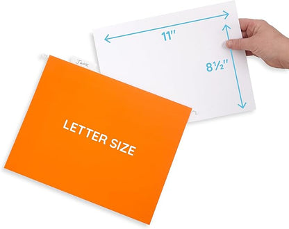 Blue Summit Supplies Hanging File Folders, 25 Reinforced Hang Folders, Designed for Home and Office Color Coded File Organization, Letter Size, Orange, 25 Pack