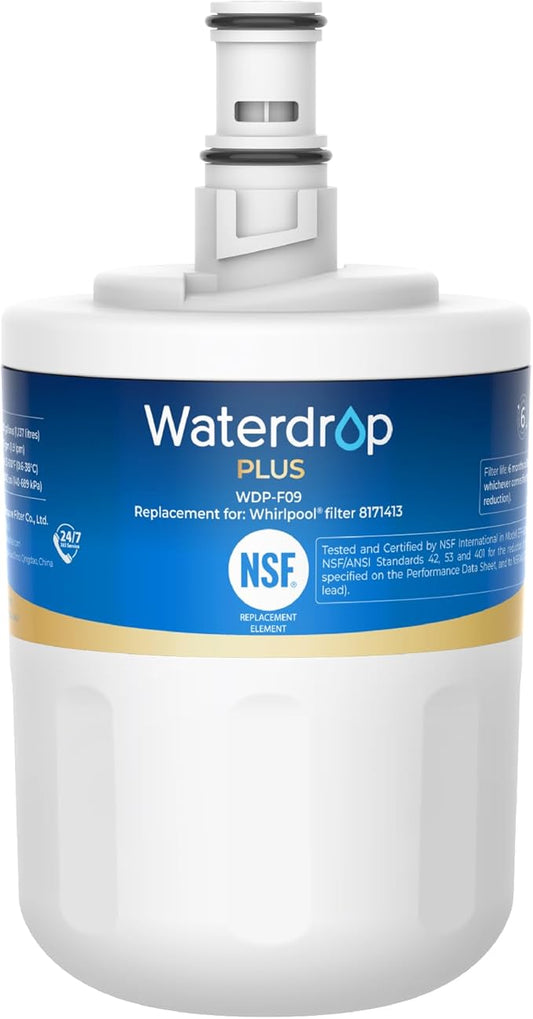 Waterdrop Plus 8171413 Refrigerator Water Filter, Replacement for Whirlpool® 8171413, 8171414, EDR8D1, Kenmore® 46-9002, NSF/ANSI 401&53&42 Certified, 𝐑𝐞𝐝𝐮𝐜𝐞 𝐏𝐅𝐀𝐒 (Package May Vary)