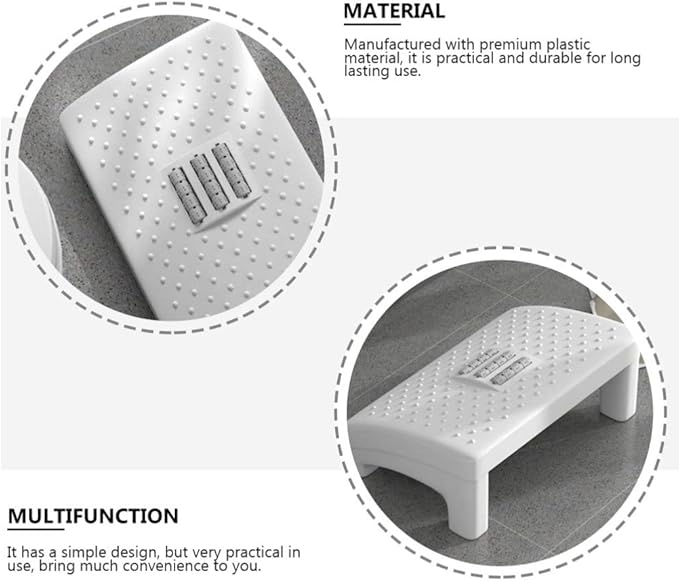 Milisten White Plastic Foot Stool with Massage Rollers Non-Slip Ergonomic Foot Rest for Under Desk Use Office and Home Support