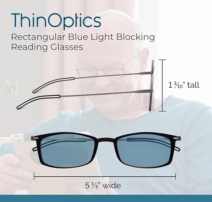 Always With You ThinOptics Blue Light Blocking Reading Glasses for Computers & Screens - Ultra Lightweight and Durable
