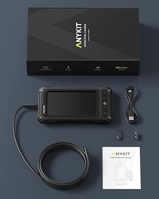 Anykit Borescope Inspection Camera with Light, Industrial Endoscope Camera with 0.3 Slim Probe, 4.3” HD Screen Digital Snake Cam, Semi-Rigid Cable Bore Scope for Pipe, Engine, Inside Wall (33 FT)