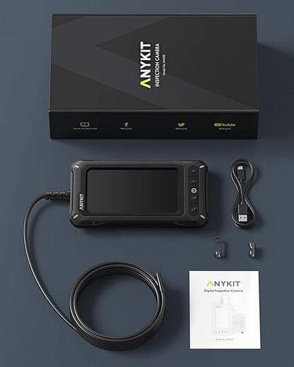Anykit Borescope Inspection Camera with Light, Industrial Endoscope Camera with 0.3 Slim Probe, 4.3” HD Screen Digital Snake Cam, Semi-Rigid Cable Bore Scope for Pipe, Engine, Inside Wall (33 FT)
