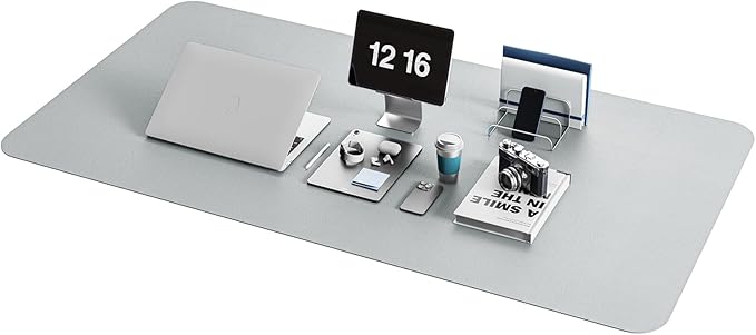 YSAGi Non-Slip Leather Desk Pad XL Size, Waterproof Laptop Computer Desk Keyboard Mat, Table Protector Blotter Mat, Large Mouse Pad for Office/Work/Home/Decor(Silver-Grey, 47.2" x 23.6")-No Band