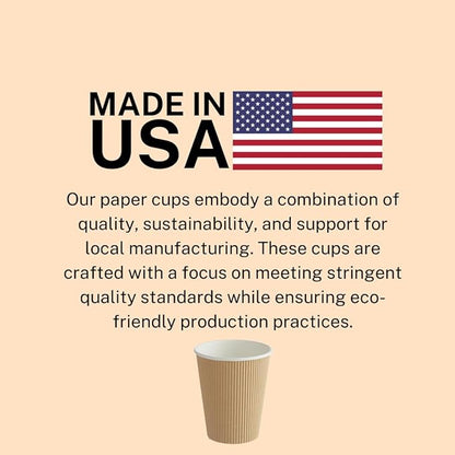 Ripple Paper Cups 12 oz 200 Pack for Coffee & Tea Made in USA | Bulk for Home, Office, Restaurants & Coffee Shops | Recyclable, Insulated, & Disposable To-Go Cups for Hot Beverages (12 oz - 200 count)