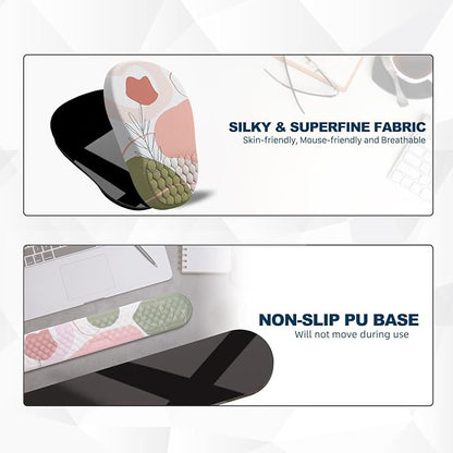 Ergonomic Mouse Pad and Keyboard Wrist Rest with Massage Design, Space-Saving Mouse Pad Wrist Support, Memory Foam Wrist Rest with Non-Slip PU Base for Computer Desk, Rose