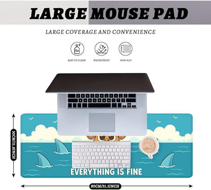 Funny Dog Gaming Mouse Pad Cartoon Everything Fine Reject Anxiety XL Mouse Pad Large Mousepad Extended Laptop Keyboard Mat Gaming Desk Pad Mouse Mat 31.5"x11.8"