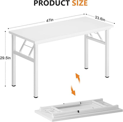 DlandHome 47 inches Folding Table Computer Desk Portable Activity Table Conference Table Home Office Desk, Fully Assembled White DND-ND5-120WW