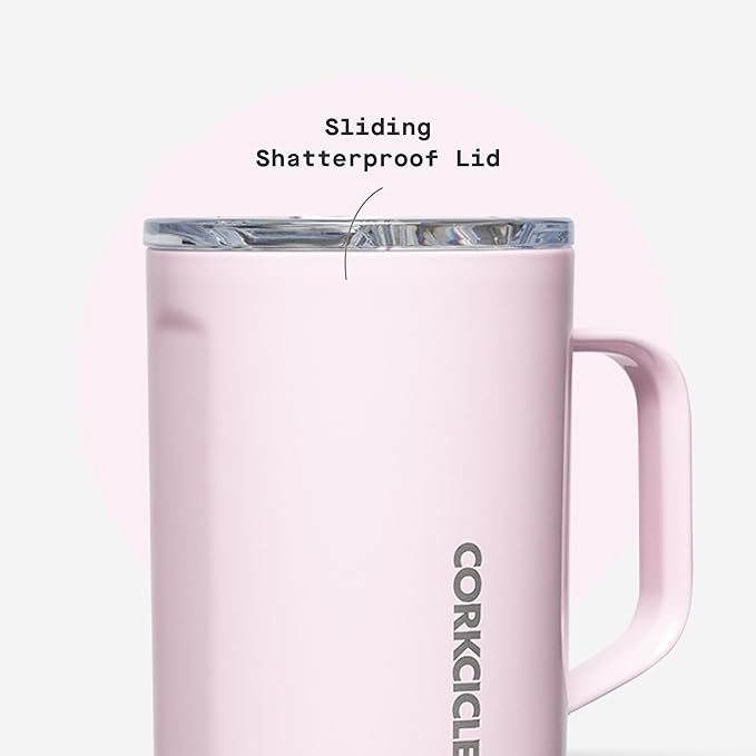 Corkcicle Classic Coffee Mug - Triple Insulated Stainless Steel for Travel - Shatter-Proof Lid - Keeps Drink Hot Over 3 Hours - Holiday Mug Gift - Great for Gifting Warmth - 16 oz - Powder Puff