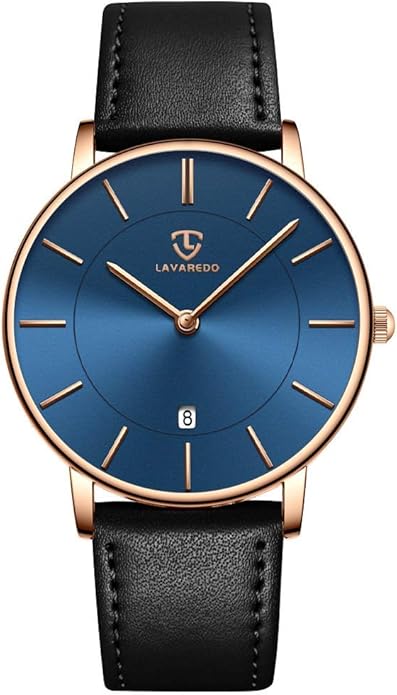 L LAVAREDO Watch for Men, Extremely Thin Mens Watches Minimalist Analog Men's Leather Wrist Watches with Time/Date, Birthday Gift for Men Boyfriend