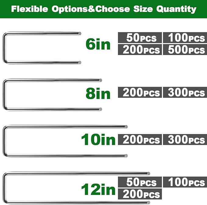 AMAGABELI GARDEN & HOME 6 Inch 100 Pack Galvanized Landscape Staples 11 Gauge Anti-Rust Heavy Duty Garden Staples Plant Cover Stakes U-Shaped Sod Pins Ground Fence Stakes for Weed Barrier Fabric