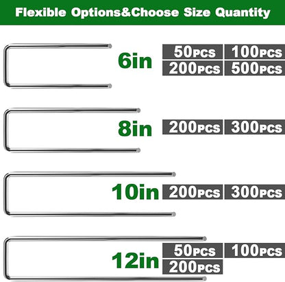 AMAGABELI GARDEN & HOME 10 Inch 200 Pack Galvanized Landscape Staples 11 Gauge Garden Staples Landscaping Staples Heavy Duty U-Shaped Tent Stakes Pins Garden Stakes for Weed Barrier Fabric Tubing Lawn