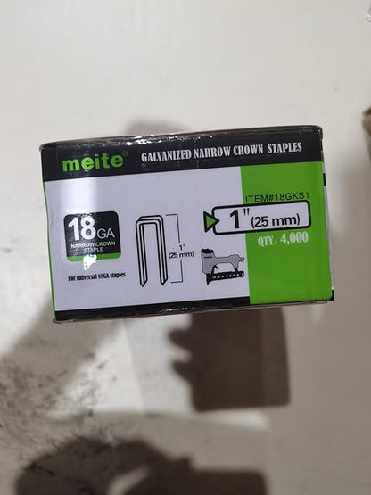 meite 18 Gauge 1/4-Inch Narrow Crown Staples 1-Inch Length Heavy Duty Galvanized Upholstery Staples for Electric or Pneumatic Narrow Crown Stapler Guns (4,000 PCS)