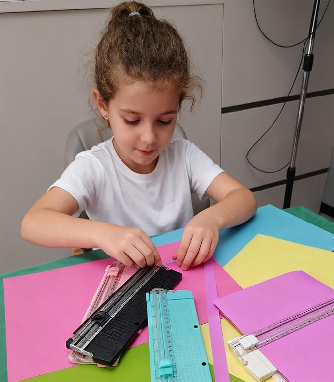 Portable A5 Paper Cutter,10.6Inch Titanium Straight Paper Trimmer with Security Blade and Foldable Ruler,Scrapbook Paper Cutters for Cardstock Coupon,Label,Christmas and Birthday Gifts(1PC,Pink)
