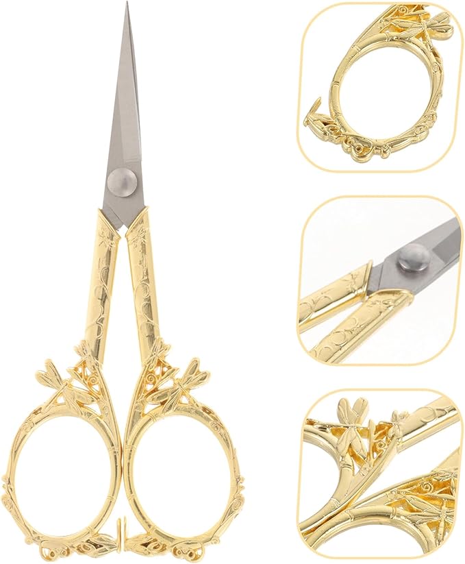 Vintage Gold Stainless Steel Embroidery Scissors with Ergonomic Handle for Precise Cutting of Thread Ribbon Lightweight Household Sewing Tool for Cross Stitch DIY Office and Craft