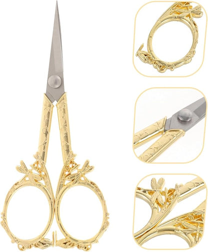 Vintage Gold Stainless Steel Embroidery Scissors with Ergonomic Handle for Precise Cutting of Thread Ribbon Lightweight Household Sewing Tool for Cross Stitch DIY Office and Craft