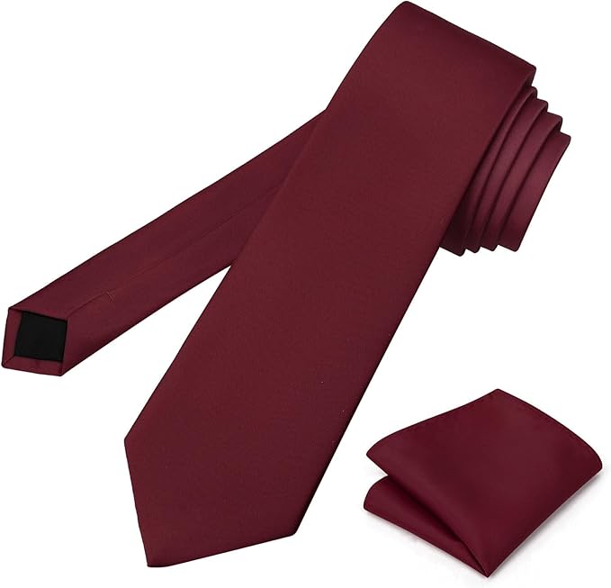PenSee Men's Tie Set Solid Pure Color 3.15" (8CM) Classic Formal Plain Necktie and Pocket Square Set For Men