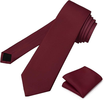 PenSee Men's Tie Set Solid Pure Color 3.15" (8CM) Classic Formal Plain Necktie and Pocket Square Set For Men