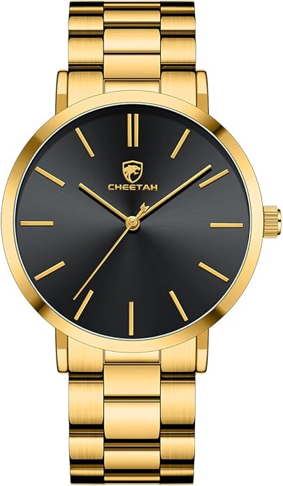 GOLDEN HOUR Men's Watches Slim Minimalist Runway Plated Stainless Steel Quartz Analog Watch