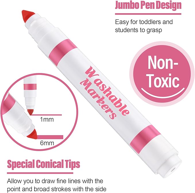 Janlaugh 36 Pcs Pink Washable Markers Bulk Coloring Broad Line Markers for Kids Pink Conical Tip drawing pen for School Supplies, travel Art baby shower gender reveal party Supplies, Ages 6+