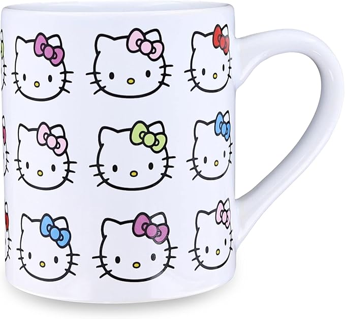 Silver Buffalo Sanrio Hello Kitty Faces and Bows Pattern Ceramic Coffee Mug, 14 Ounces