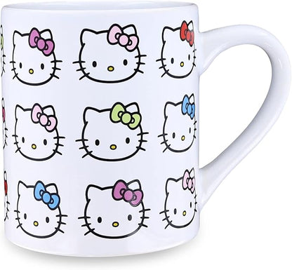 Silver Buffalo Sanrio Hello Kitty Faces and Bows Pattern Ceramic Coffee Mug, 14 Ounces