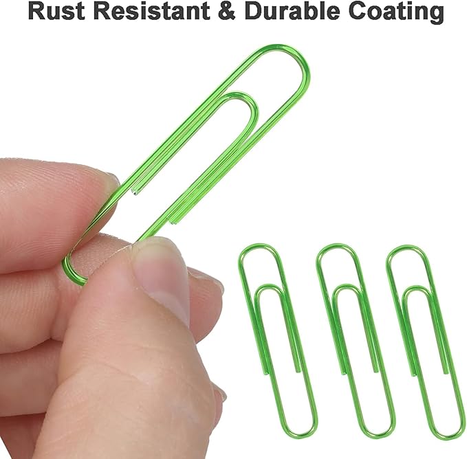 Vinaco Green Jumbo Paper Clips, 100 Pack, 2 Inch (50 mm), Durable & Rust Resistant, Great for Office, School and Personal Use