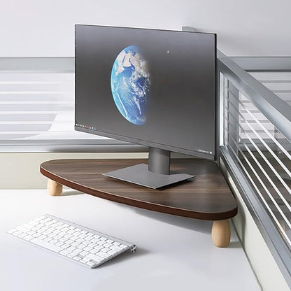 Corner Monitor Stand Desk Corner Computer Screen Stand for Cubicle, Ergonomic Triangle Monitor Organizer for Storage Keyboard ＆ Mouse, Desktop Laptop Stand(Color:Black Walnut)