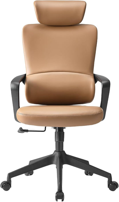 EUREKA ERGONOMIC Leather Desk Chair, High Back Office Chair, Microfiber PU Leather Office Chair with Wheels, Executive Office Chair Comfy for Home & Office, Brown