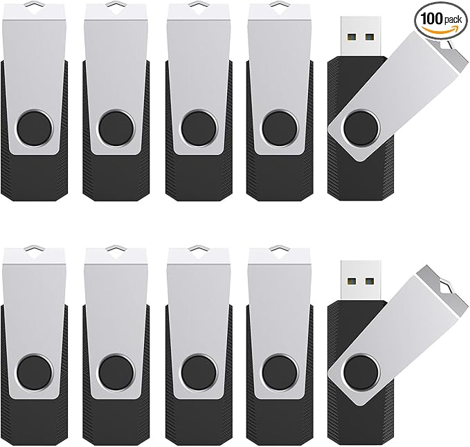 TOPESEL USB Storage Flash Drive,100PCS 8GB Bulk USB 2.0 Flash Drive Bulk Pack, Flash Drives Memory Stick, USB Drive Thumb Drives Flash Memory Stick Swivel (8G, 100 Pack, Black)