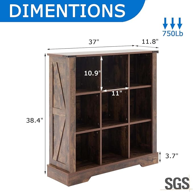 9 Cube Storage Organizer with LED Lights, Wooden Bookcase with Storage, Modern Cube Shelf for Living Room, Bedroom, Home Office - Brown