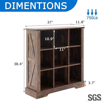 9 Cube Storage Organizer with LED Lights, Wooden Bookcase with Storage, Modern Cube Shelf for Living Room, Bedroom, Home Office - Brown