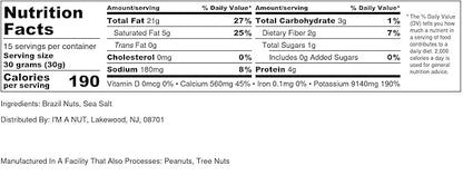 I’m A Nut Brazil Nuts, Dry Roasted, 16 oz (1 Pound) | No oil | No Herbicides Or Pesticides | Batch Tested Gluten & Peanut Free | Non GMO | No PPO | Vegan and Keto Friendly | Premium Quality | Made from 100% Natural Brazil Nuts
