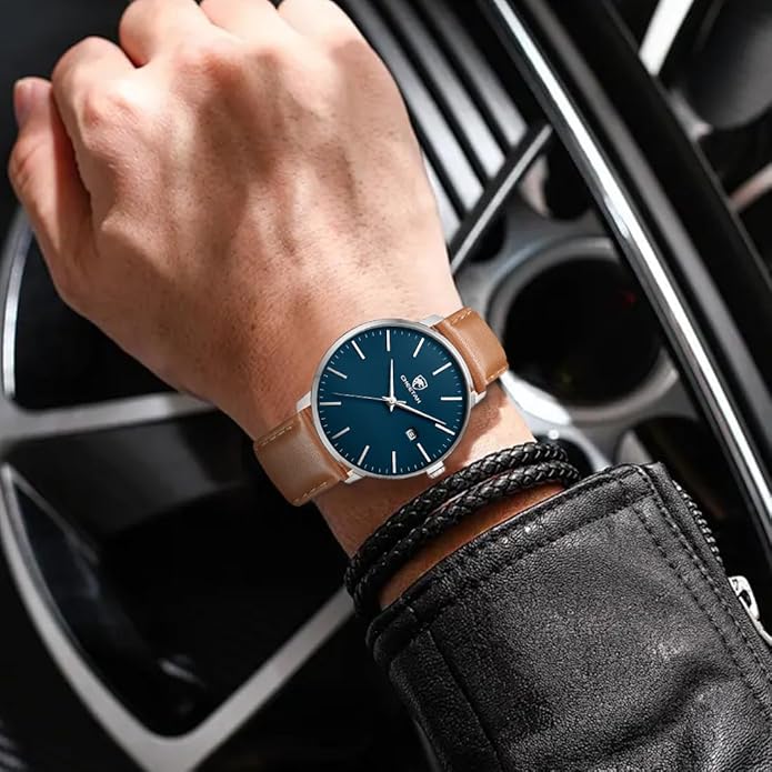 CHEETAH Minimalist Waterproof Quartz Watches for Men with Leather Strap, Auto Date