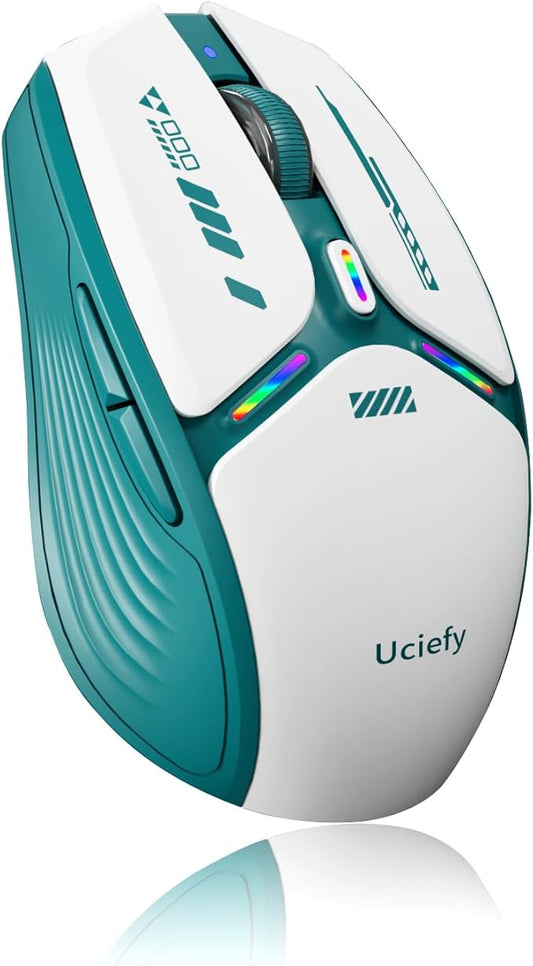 Uciefy V19 Wireless Mouse, 2.4GHz Rechargeable Mouse LED with Battery Indicator, Magnetic Computer Mice with USB Receiver & Type-C Adapter for Laptop/PC/Mac/Chromebook - Green