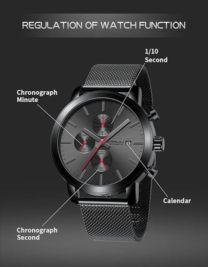 CRRJU Mens Stylish Casual Quartz Watches for Men Luxury Waterproof Calendar Chronograph Japan Movement Wristwatches