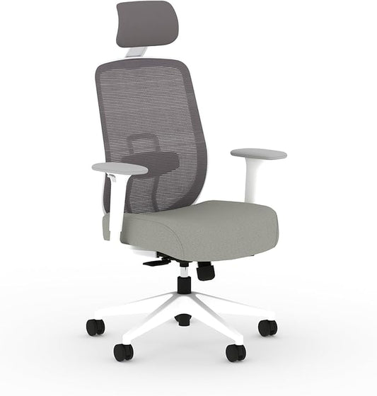 HON Altern Ergonomic Office Chair with Headrest, Arms, Wheels, Foam Cushion Seat, Mid Back Home Office Desk Chair Comfy, Height Adjustable Arms, Synchro-Tilt, White Frame, Fog