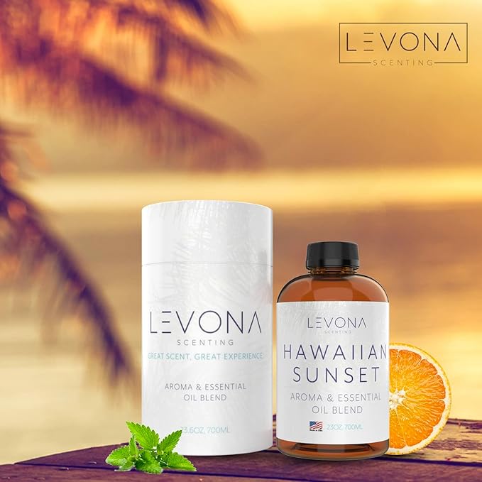 Levona Scent Essential Oil - Fresh Aroma for Home, Office, Hotel & Spa, Perfect in Humidifiers and Diffusers, Luxury Fragrance, with Mandarin Citrus & Grape Notes - 700ml/ 23 fl oz, Hawaiian Sunset