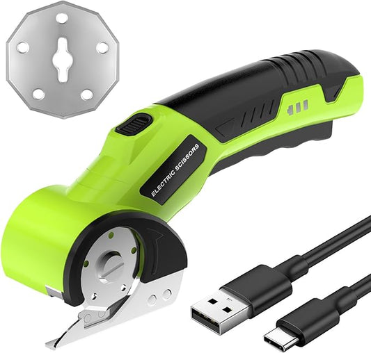 Cordless Electric Scissors, 4.5V Cardboard Cutter with Safety Lock and 2 Blades,Rechargeable Box Cutter for Fabric,Plastic, Gifts for Men,Women