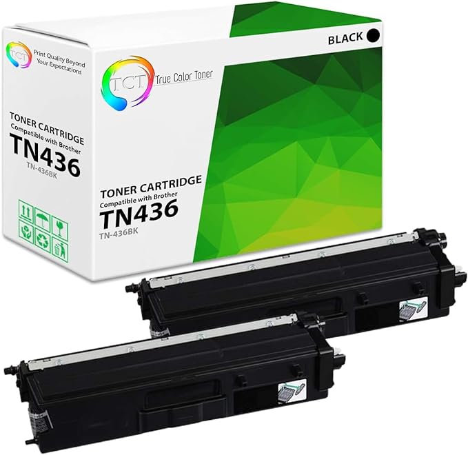 TCT TN436 Black Toner Cartridge 2 Pack - Premium Compatible Replacement for Brother TN-436 TN436BK Black High Yield Works With Brother HL-L8260CDW L8360CDW MFC-L8610CDW L8900CDW Printers (6,500 Pages)