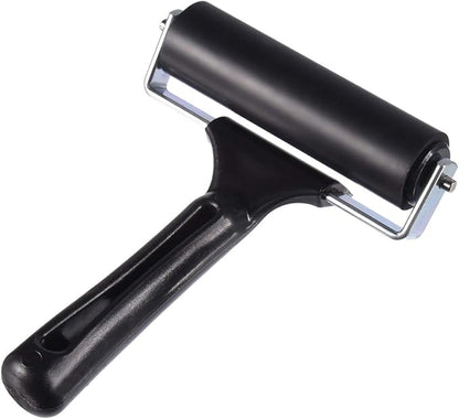 2 Pcs Rubber Roller, Hard Rubber Brayer Glue Roller for Construction Tools Printmaking Stamping Wallpaper Gluing Application, 3.8" and 2.2" (Black)