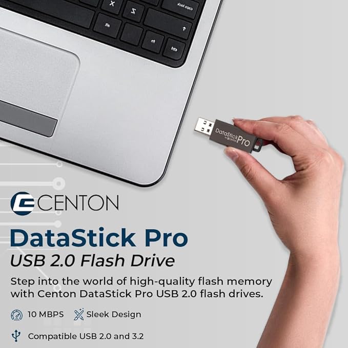Centon Electronics DataStick Pro USB 2.0 Flash Drive, 2 GB, 100 USB Flash Drives, 100 Bulk Pack, Grey