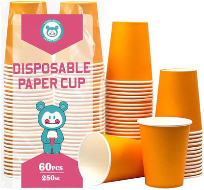 Disposable Paper Cups, 60pcs Orange Disposable Halloween Paper Cups For DIY Wedding Party Picnic BBQ Travel and Event 8OZ Halloween Party Cups(Orange)