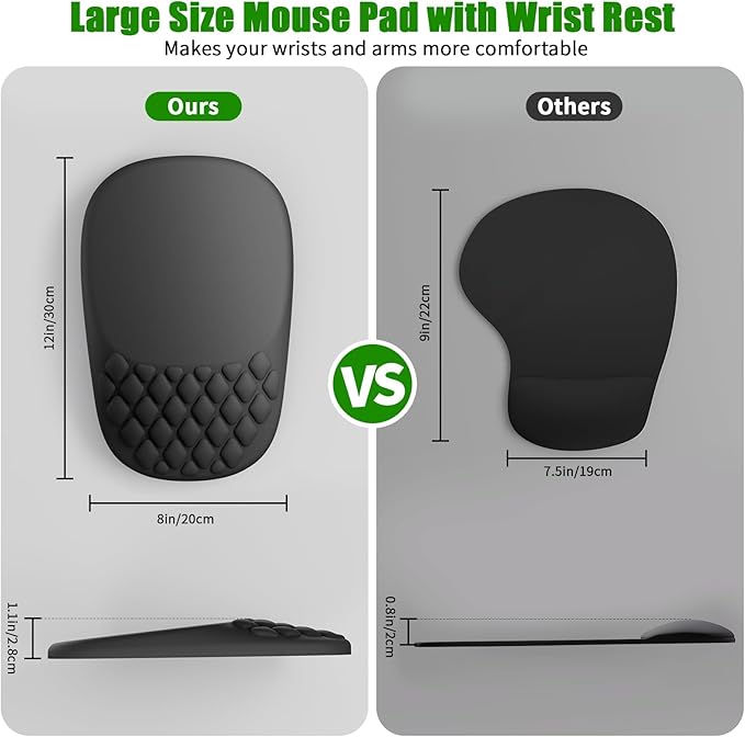 VAGAU Ergonomic Mouse Pad with Wrist Support, Wrist Rest Pain Relief Mousepad Memory Foam & Non-Slip PU Base for - Gaming, Office and Home (Black)