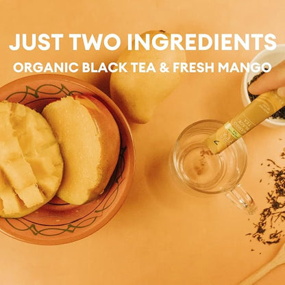 Cusa Tea & Coffee | Premium Instant Mango Black Tea With Real Fruit & Spices | Organic Leaves Drink Mix Packets | Hot or Iced Tea (30 Single Servings)
