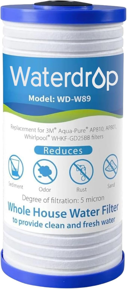 Waterdrop AP810 Whole House Water Filter Replacement for 3M® Aqua-Pure AP810, AP801, AP811, Whirlpool® WHKF-GD25BB, WHKF-DWHBB, 10" x 4.5", 1 Pack
