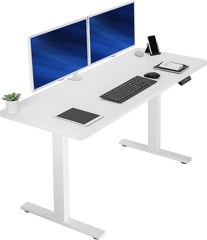 VIVO Electric 60 x 24 in Standing Desk, Memory Height Adjustment, 1B Series, One-Piece White Top, White Frame, DESK-KIT-1W6W